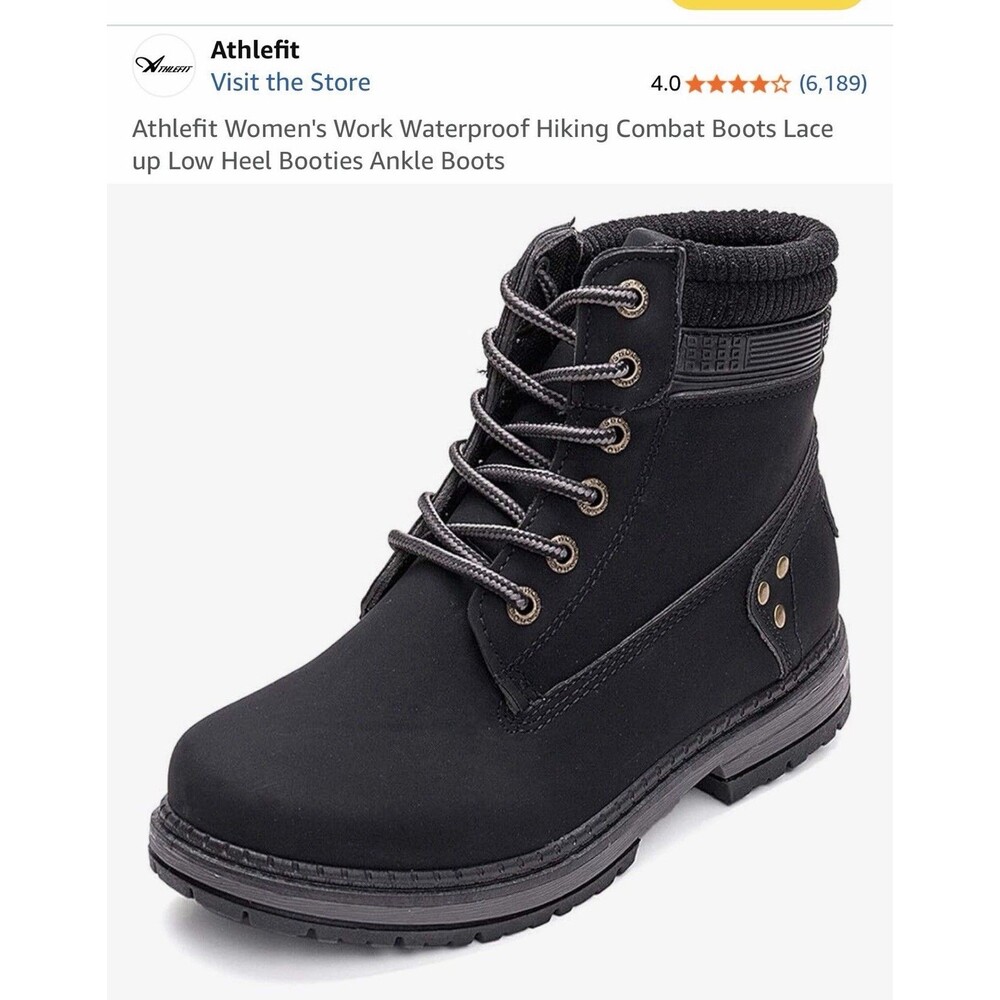 Athlefit Women's Work Waterproof Hiking Combat Boots Lace up Ankle Boots Size 9